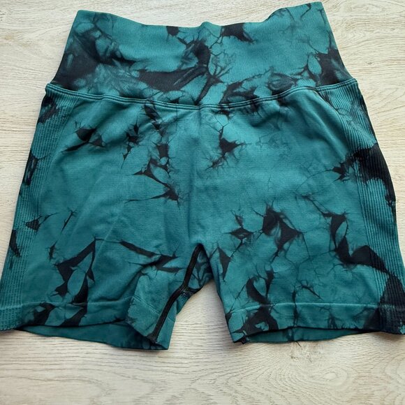 Pants - Large Teal and Black butt scrunch stretchy workout shorts